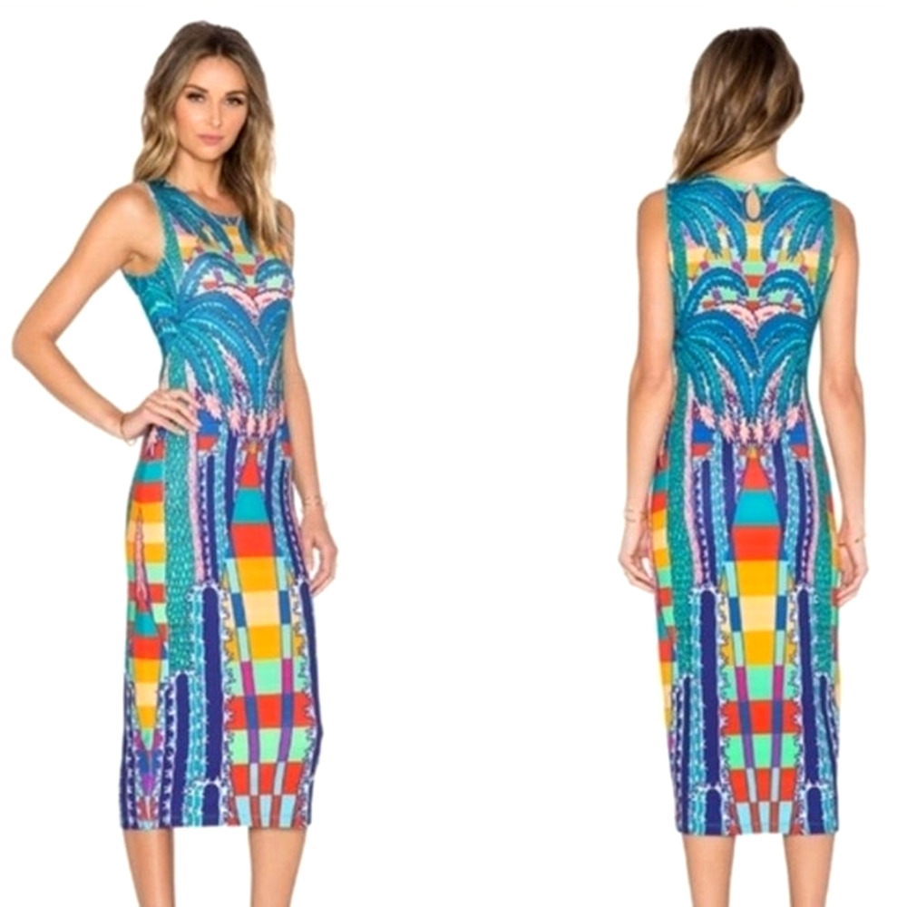 Mara Hoffman Resort Sheath Midi Dress S Ponte Mirage Colorful Abstract Artsy
